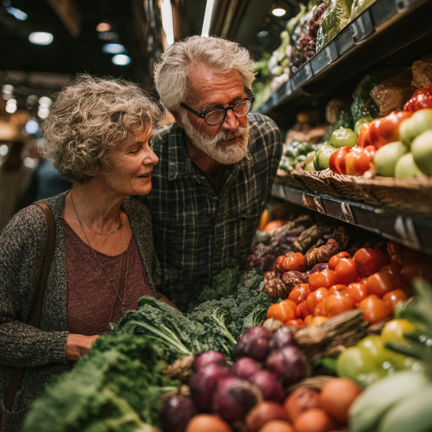 Aktivní senioři při přípravě zdravé stravy